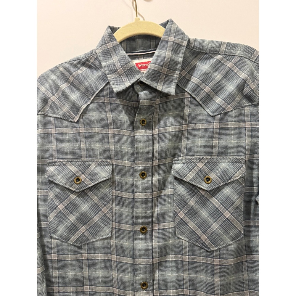 Wrangler Greensboro Mens Blue Grey Plaid Western Long Sleeve Shirt Small